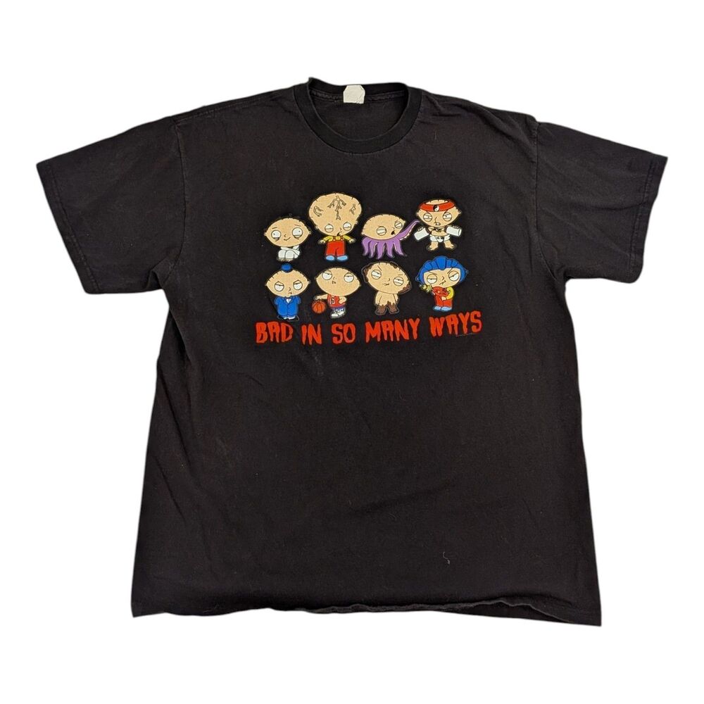 Y2K Family Guy T-Shirt Bad in So Many Ways Stewie Black Faded XL Delta 2000s